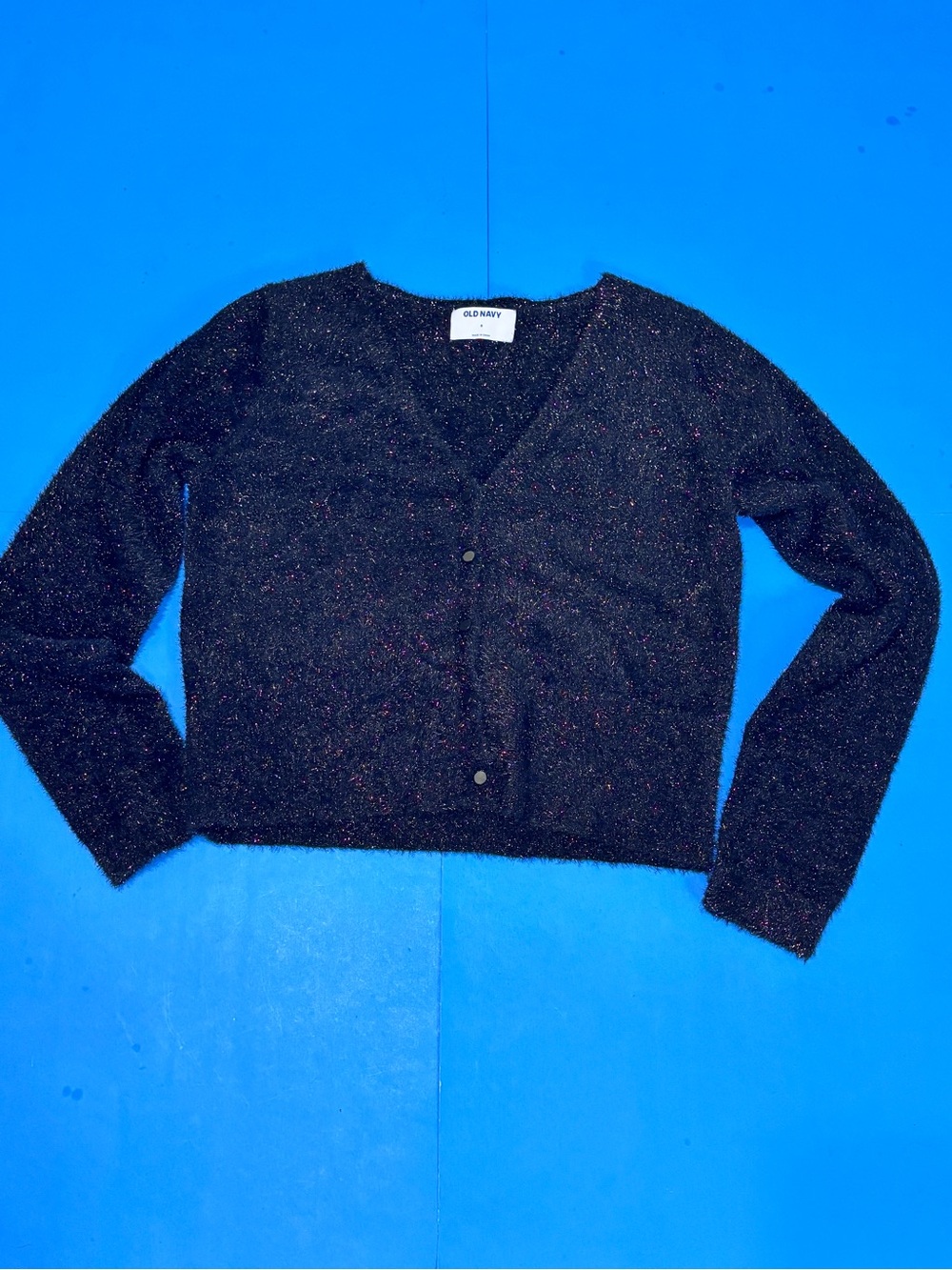 Old Navy Black Cropped V‑Neck Sparkle Cardigan